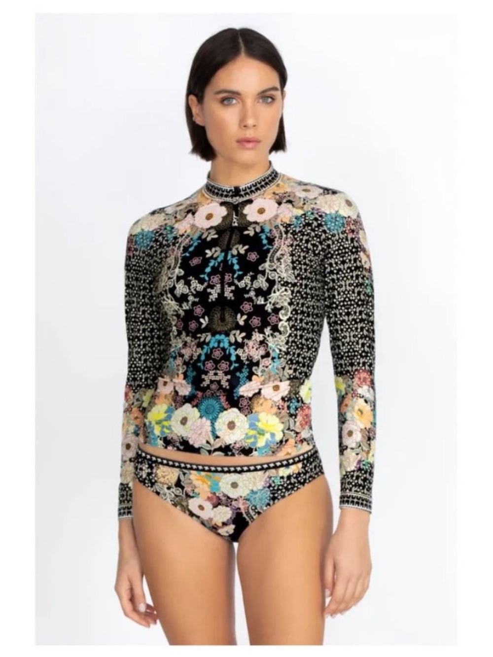 Johnny Was California Floral Quarter Zip Rash Guard Top 1X Boho Swim Coverup